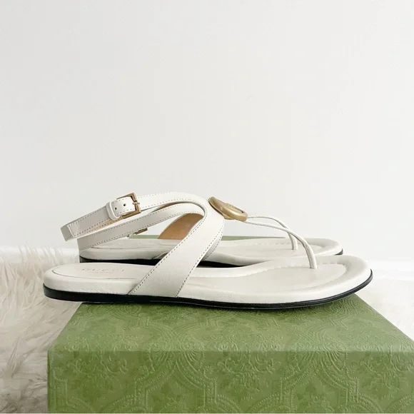 Gucci Calfskin Double G Thong Flat Sandals 36.5 Mystic White - Picture 11 of 14